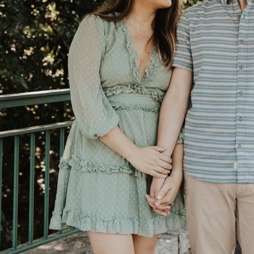 {Amazon} Sage green polka dot open-back dress